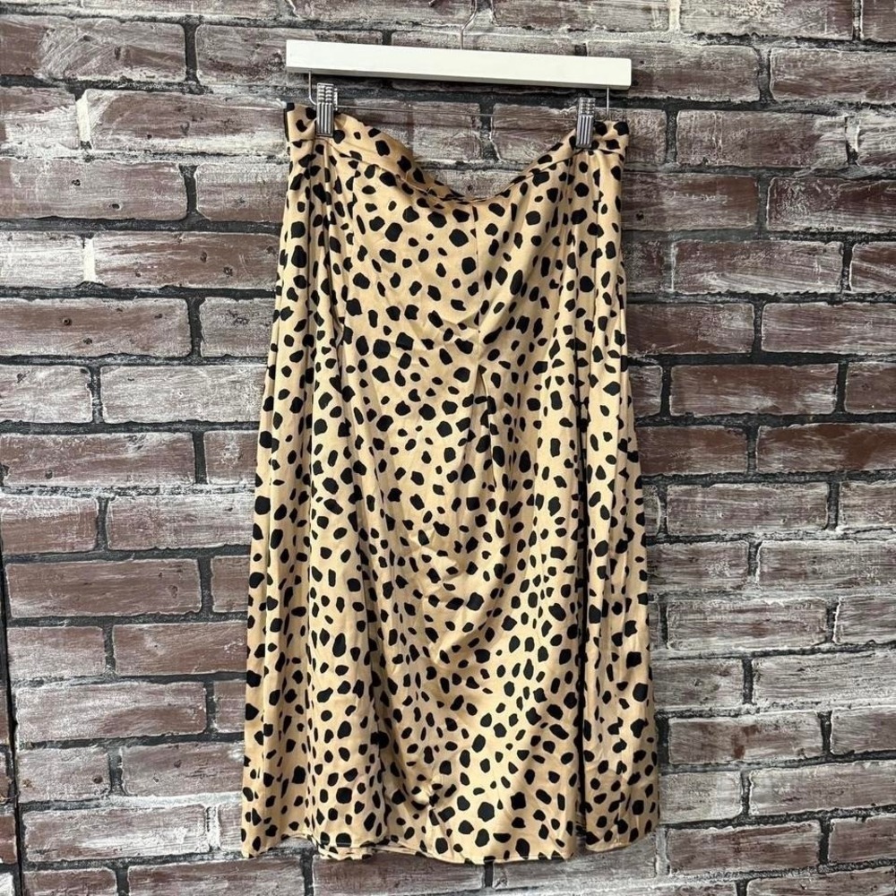 LOFT Skirt Women 10 Leopard Print Satin Midi Slip Animal Print